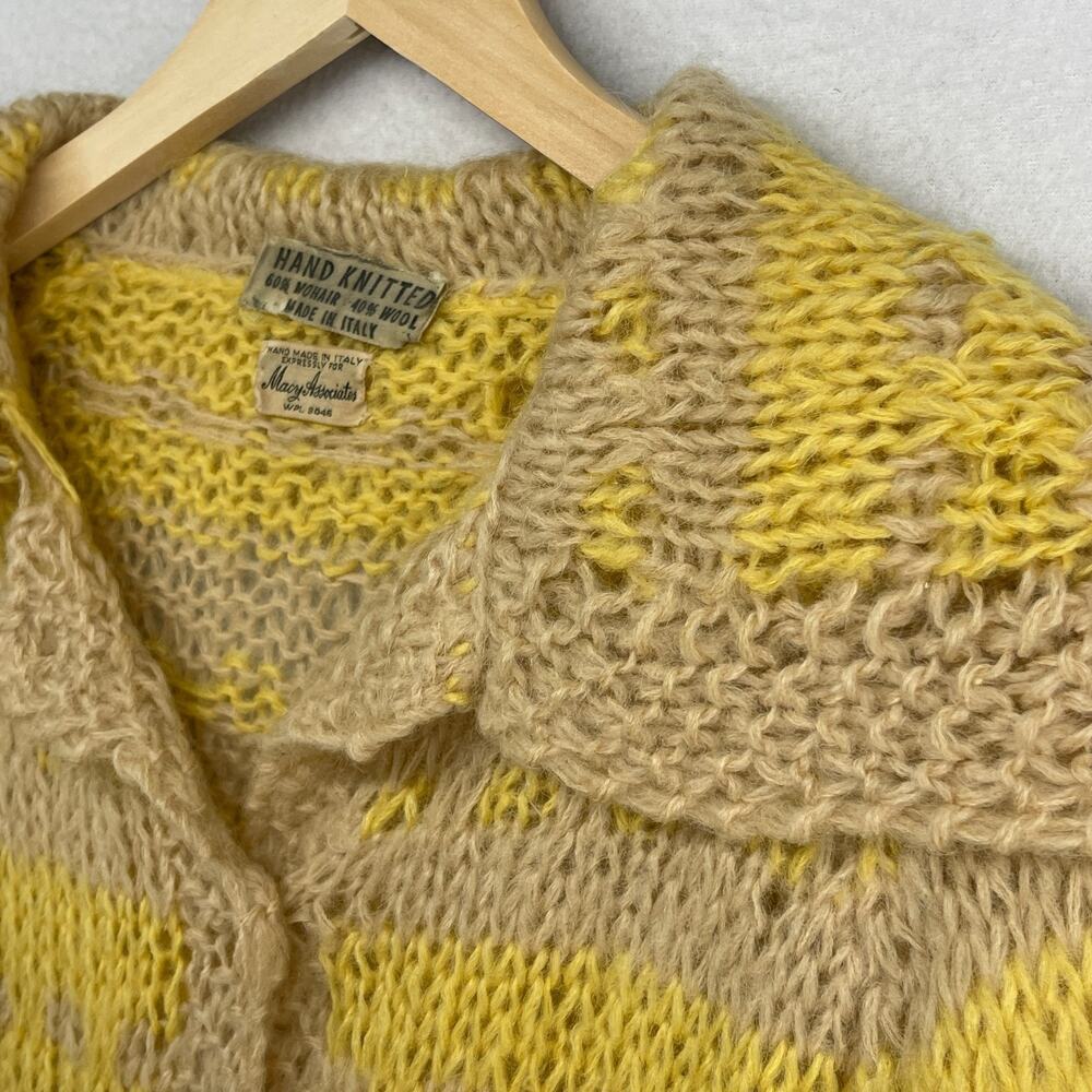 MACY ASSOCIATES Cardigan S Mohair Wool Hand Knitted Striped Button Up Yellow VTG - Picture 6 of 12
